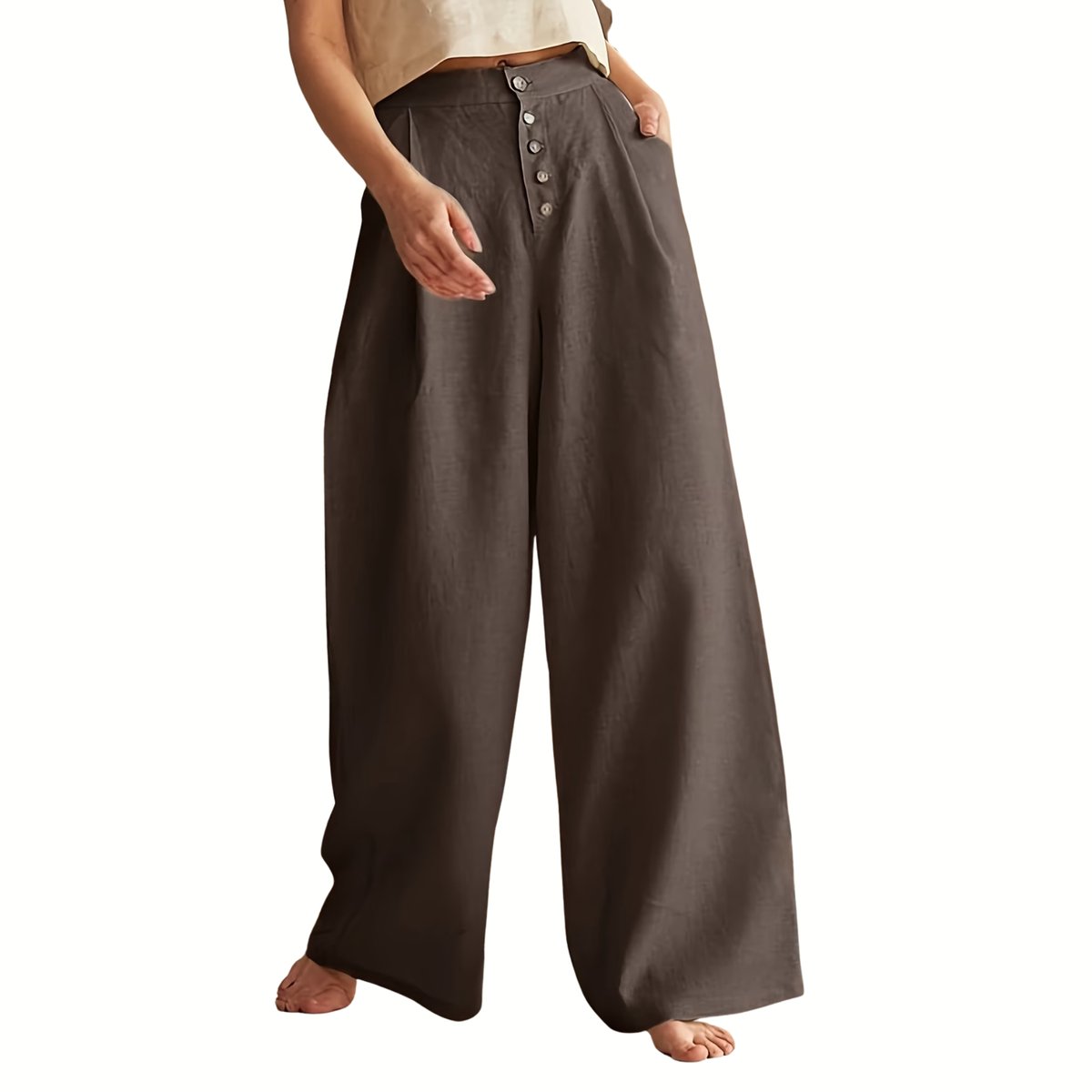 Currero Linnen Broek Dames Zomerbroek Volwassenen Lange Broek Pantalon Strandbroek Zomer Ibiza Stijl Koffie Bruin