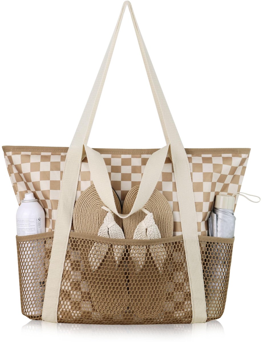 Dailygoods- Strandtas Waterdicht - Grote Boodschappentas - Met Ritssluiting - Stevige Zak - Ergonomische Handgrepen - Lichtgewicht en Scheurbestendig