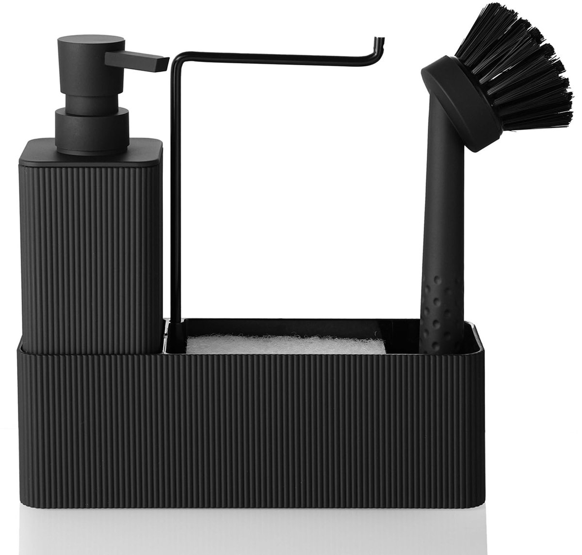 Dailygoods- Afwasmiddeldispenser 5-delig - Keuken Organizer - Zeepdispenser - Sponshouder - Handdoekhouder - Ruimtebesparend Design - Keukenorganizer