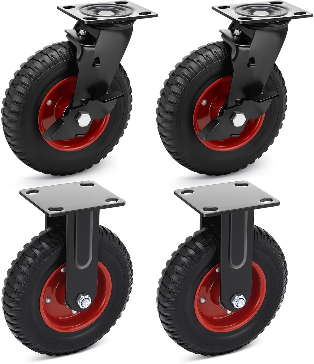 Dailygoods- Wielen set van 4 - 200 mm - massief rubber - zwenkwielen met remmen - voor zware meubels - 1000 kg draagvermogen - Transportwielen