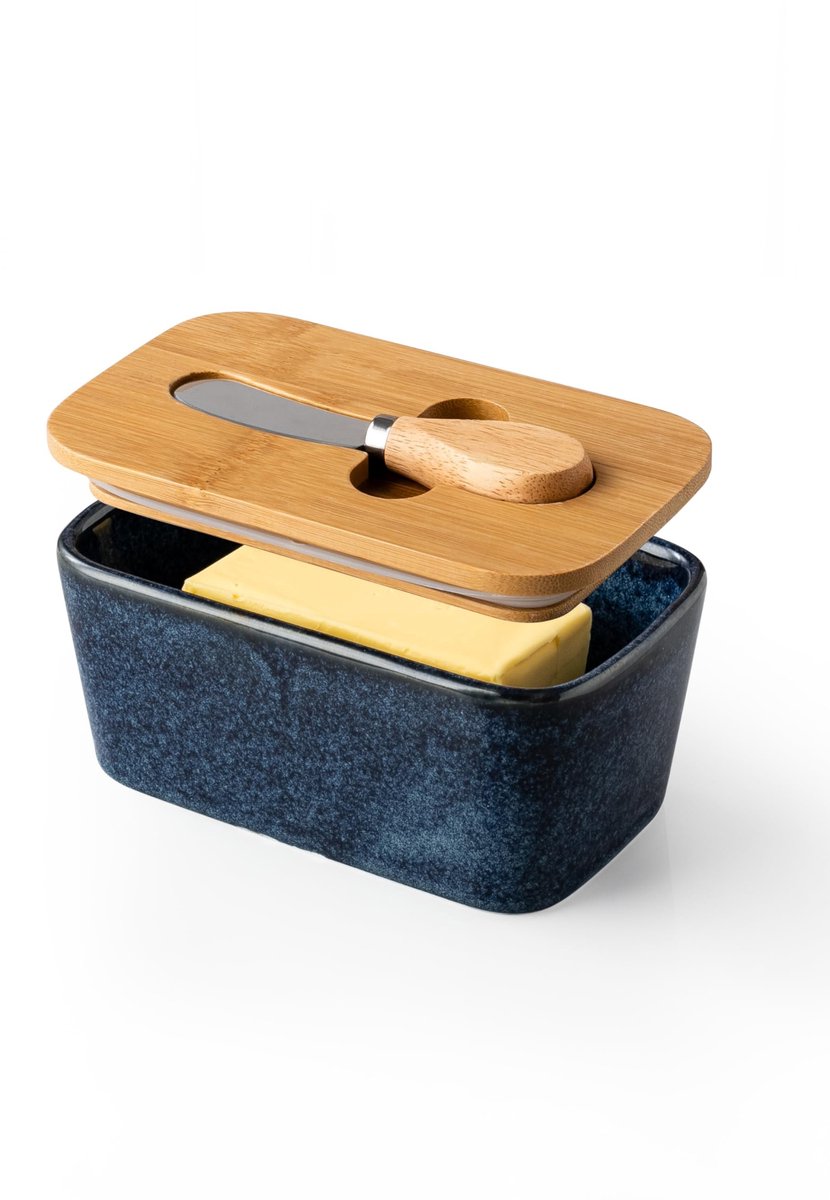 Dailygoods- Botervloot met deksel - Keramische boterschotel - Reactief glazuur - Voor smeerbare boter - Elegante opslag - 250 g - Boterhouder