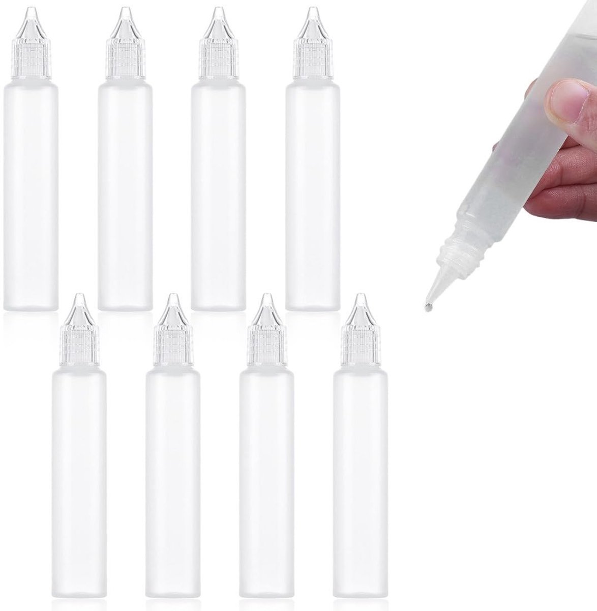 Dailygoods- Druppelflessen 8 stuks 30 ml - Lege Knijpflessen - Kunststof Doseerflessen - Plastic Flessen - Dropperflessen met Deksel - Geschikt voor Olie/Lijm/Verf