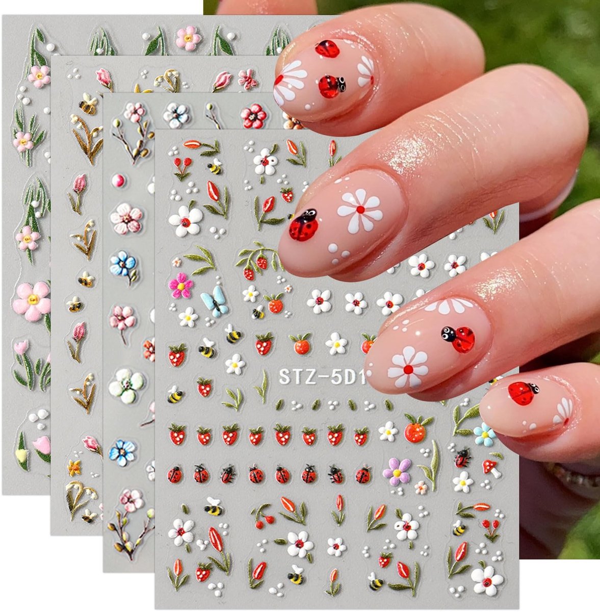 Dailygoods- Nagelsticker Zelfklevend - 3D Bloemfruit - Nagel Decoratie - Nagelstickers Velletjes - Nail Art Tools - Eenvoudig in Gebruik