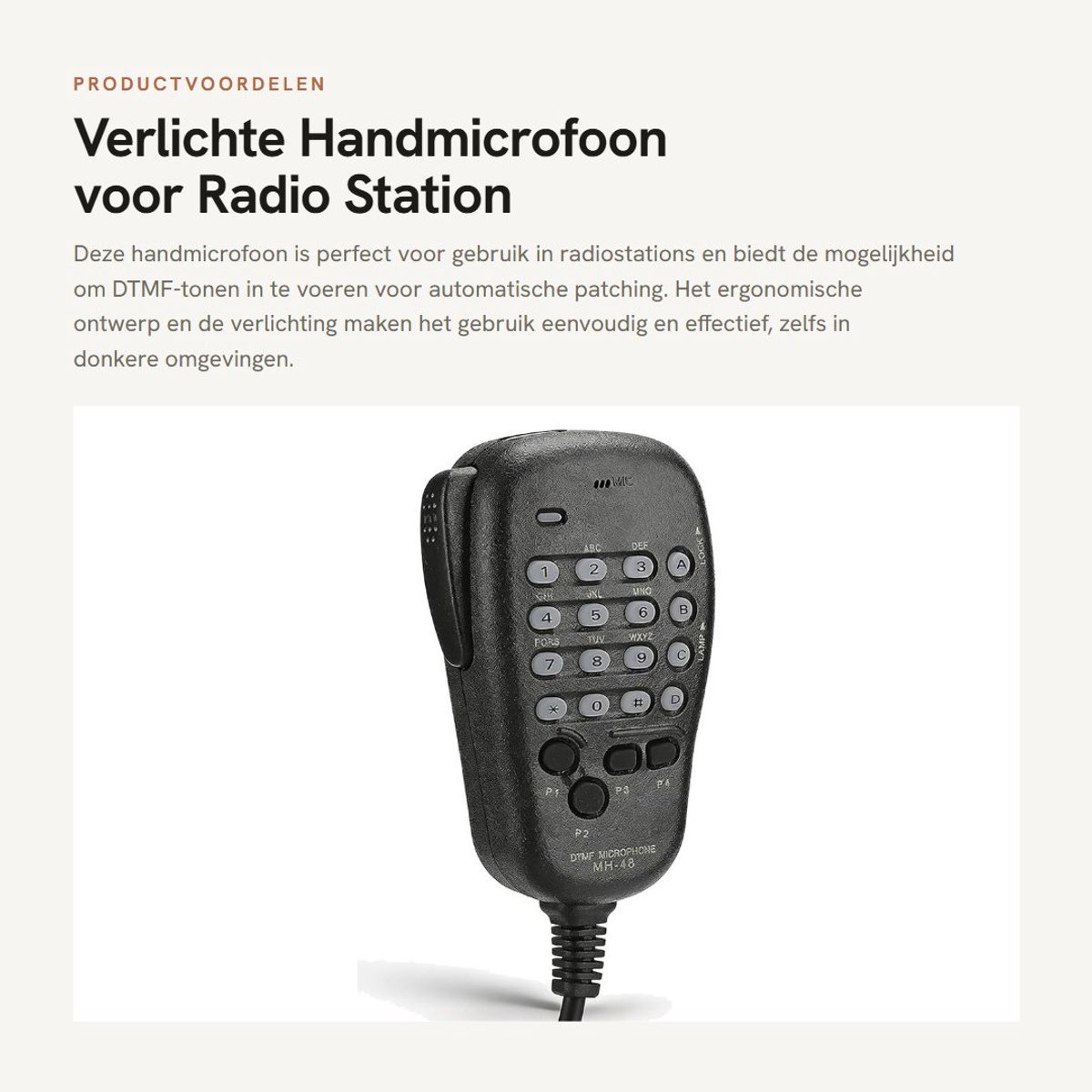 Solidchoice- Handmicrofoon Verlicht - DTMF Invoer - Programmeerbare Softkeys - Compatibel met Mobiele Radiostations - ABS Materiaal - Hoge Betrouwbaarheid - Microfoon