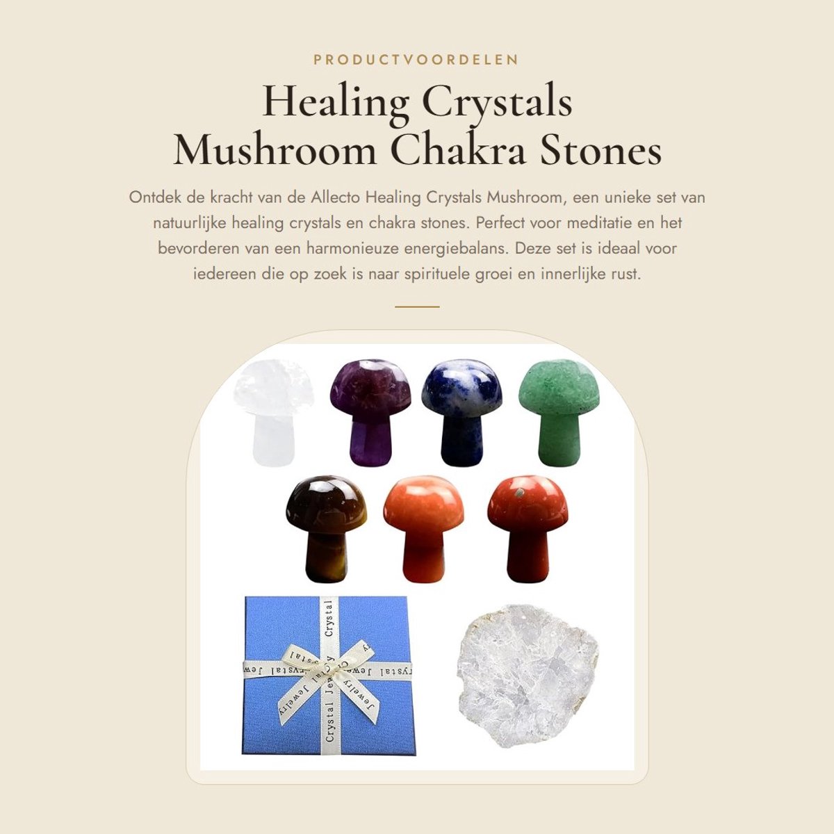 Solidchoice - Healing Crystals Mushroom - Chakra Stones Set - Meditatie en Healing - Natuurlijke Kristallen - Reiki Energie - Geschikt voor Wellness -...