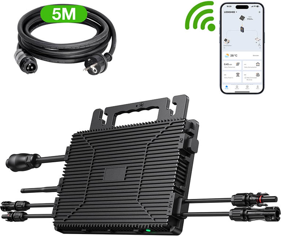 LIONSHEE LS-800Mi Micro Omvormer 800W | 2 MPPT | WiFi Monitoring | IP67 Waterdicht | Voor 2 Zonnepanelen | Netgekoppelde Omvormer | VDE EN50549