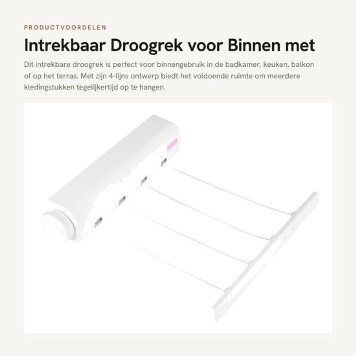 Droogrek Intrekbaar 3,2 m - 4-lijns Ontwerp - Wandgemonteerd - Geschikt voor Binnen - Eenvoudig te Bevestigen - Inclusief Stretchtouw - Waslijn