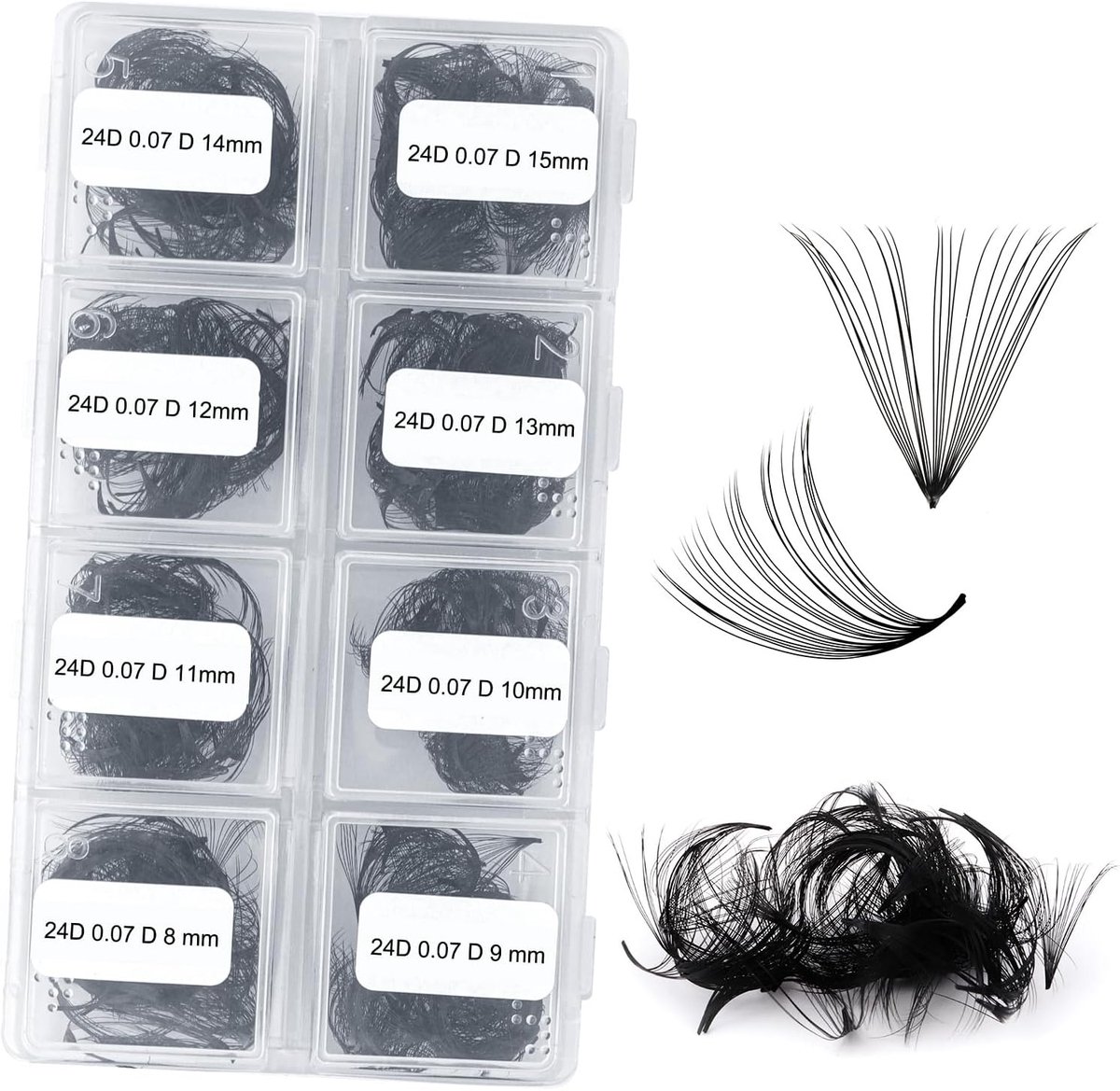 SnelShoppen - 24D Pre Made Fan Wimperextensions 0.07mm D Curl MIX 8-15mm - 600 Stuks Volume Wimpers - Luxe Kwaliteit voor Professionele Wimperstyliste