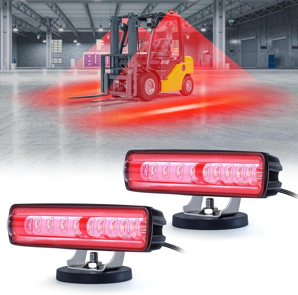 SnelShoppen - 2x 30W LED Vorkheftruck Veiligheidslicht met Magnetische Basis - Waarschuwingslicht - DC 12-80V - Rood - IP68 Waterdicht