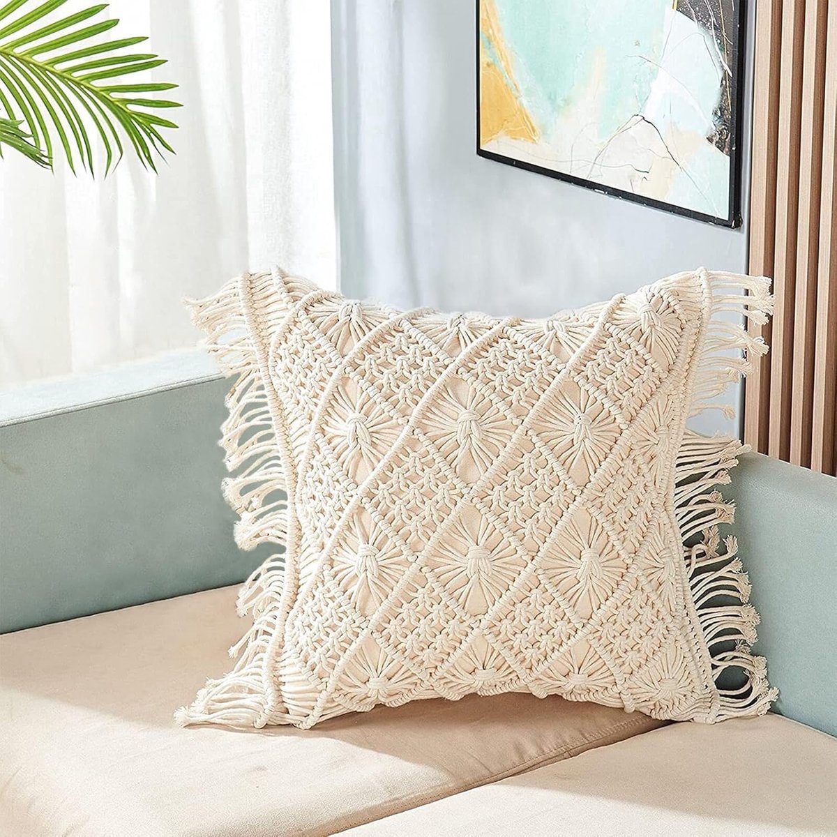SnelShoppen - Decoratieve Kussenhoes Katoen Touw Weven 45x45cm - Luxe Throw Pillow Case voor Sofa, Slaapkamer en Woonkamer - Beige en Modern Design