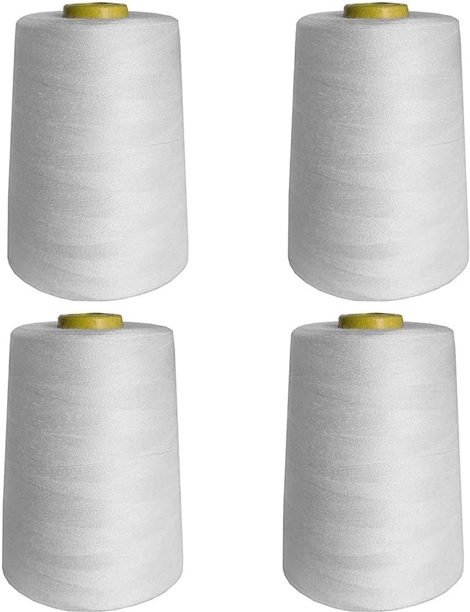 SnelShoppen - White Overlocking Thread - 4 x 1000 Yards Polyester Garens Voor Naaimachines - Hoogwaardige Kleur, Perfect Voor Creatief Naaiwerk