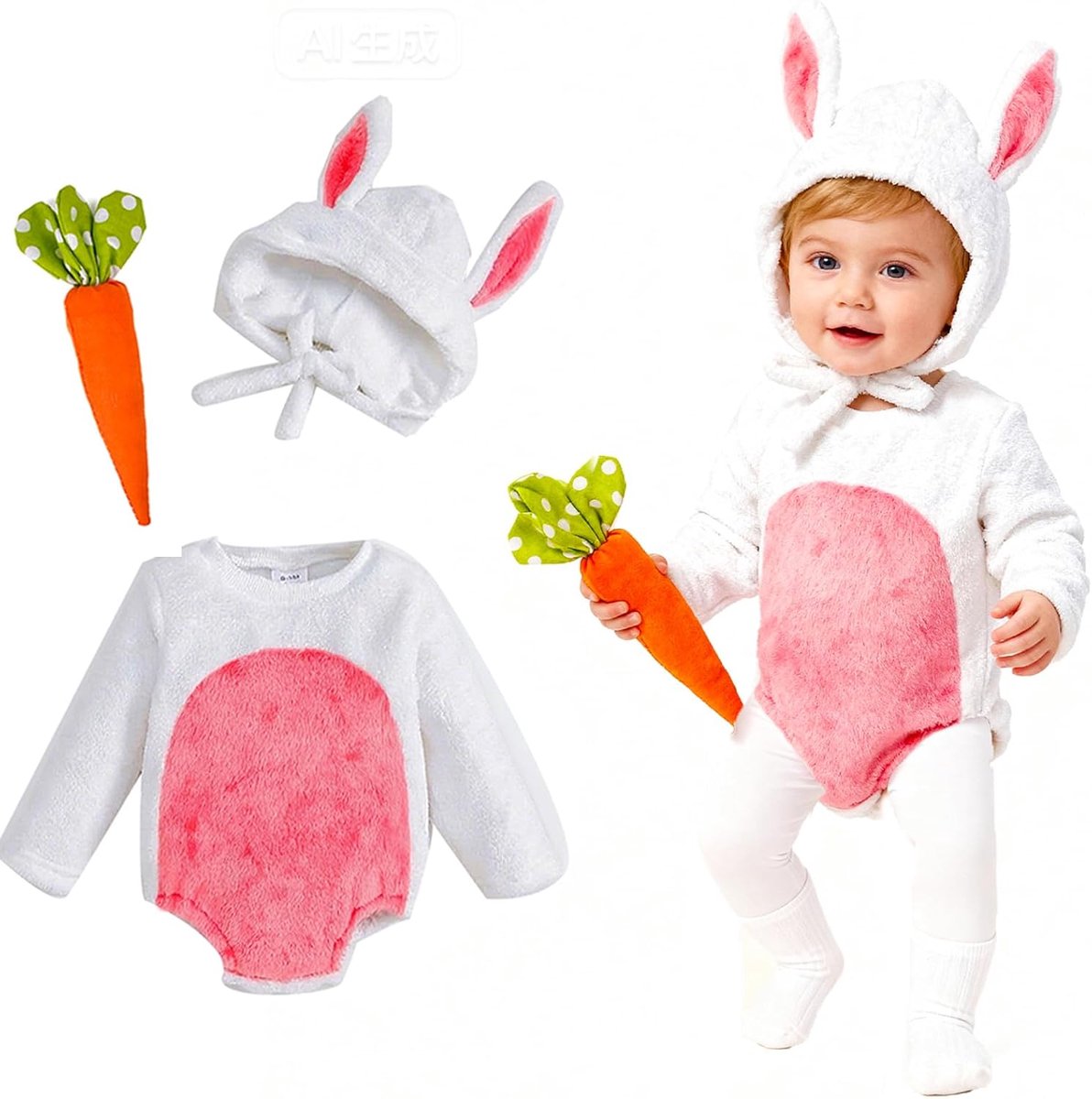 SnelShoppen - Newborn Baby Boys Girls Wrap Bodysuit Lange Mouwen Romper met Konijnenoren Hoed - Perfect voor Pasen, Halloween, Fotografie - Super Zach