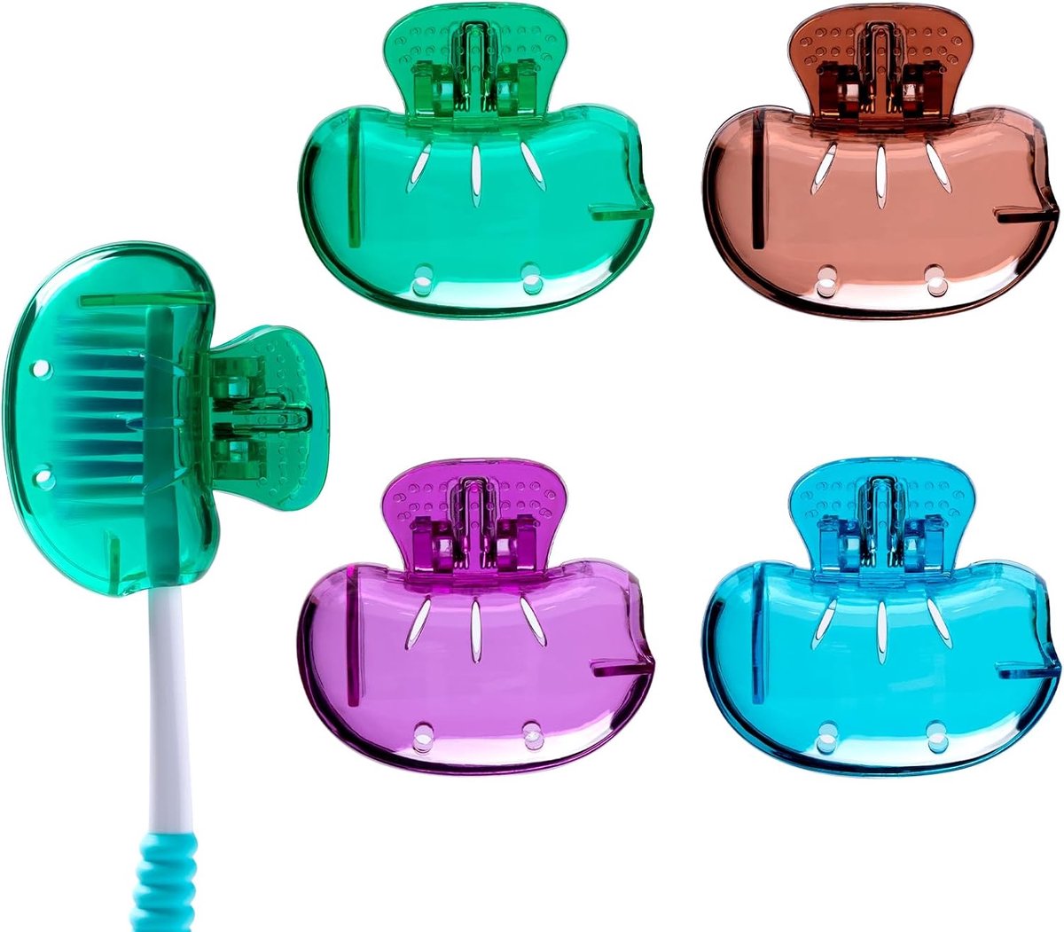 SnelShoppen - Set van 4 Tandborstel Covers - Hygiënisch, Milieuvriendelijk, Geschikt voor Elektrische Tandborstels, Blauw, Groen, Bruin, Paars, Perfec