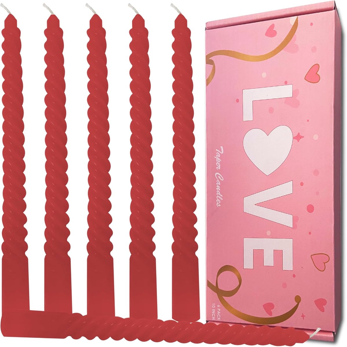 SnelShoppen - 6 Pack Rode Conische Kaarsen 25,5 cm, Spiraalvormige Gedraaide Taps Toelopende Kaarsen, Ongeparfumeerd, Woondecoratie en Bruiloft Decora