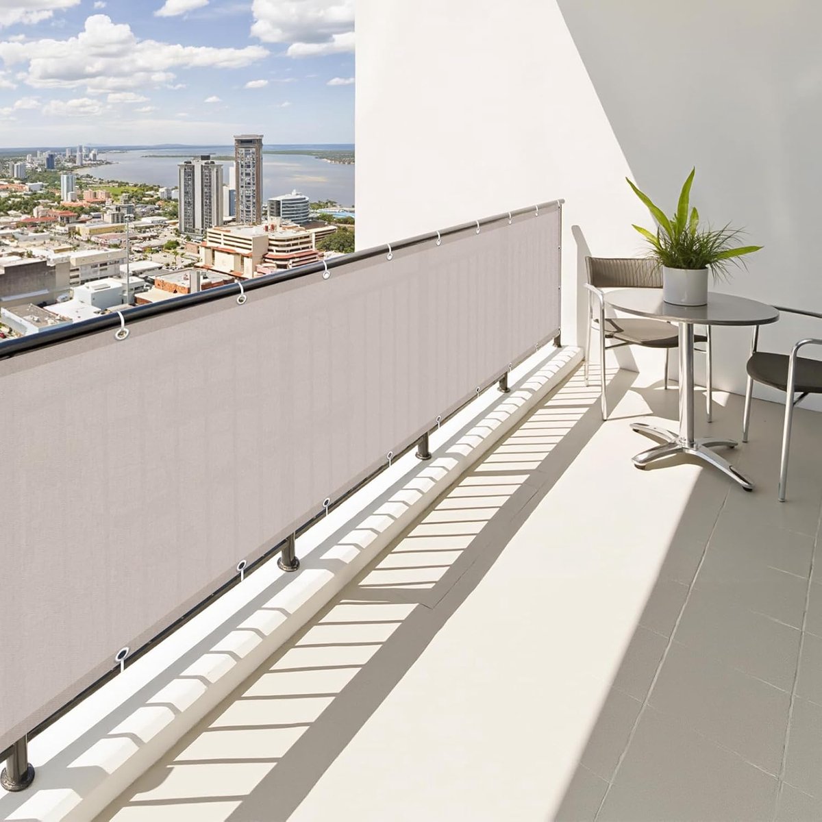 SnelShoppen - SUNNY GUARD Balkon Privacy Screen 90 x 500 cm - Weerbestendige Balkonafscherming - UV & Windbescherming - Taupe - Ideaal voor Tuin, Balk