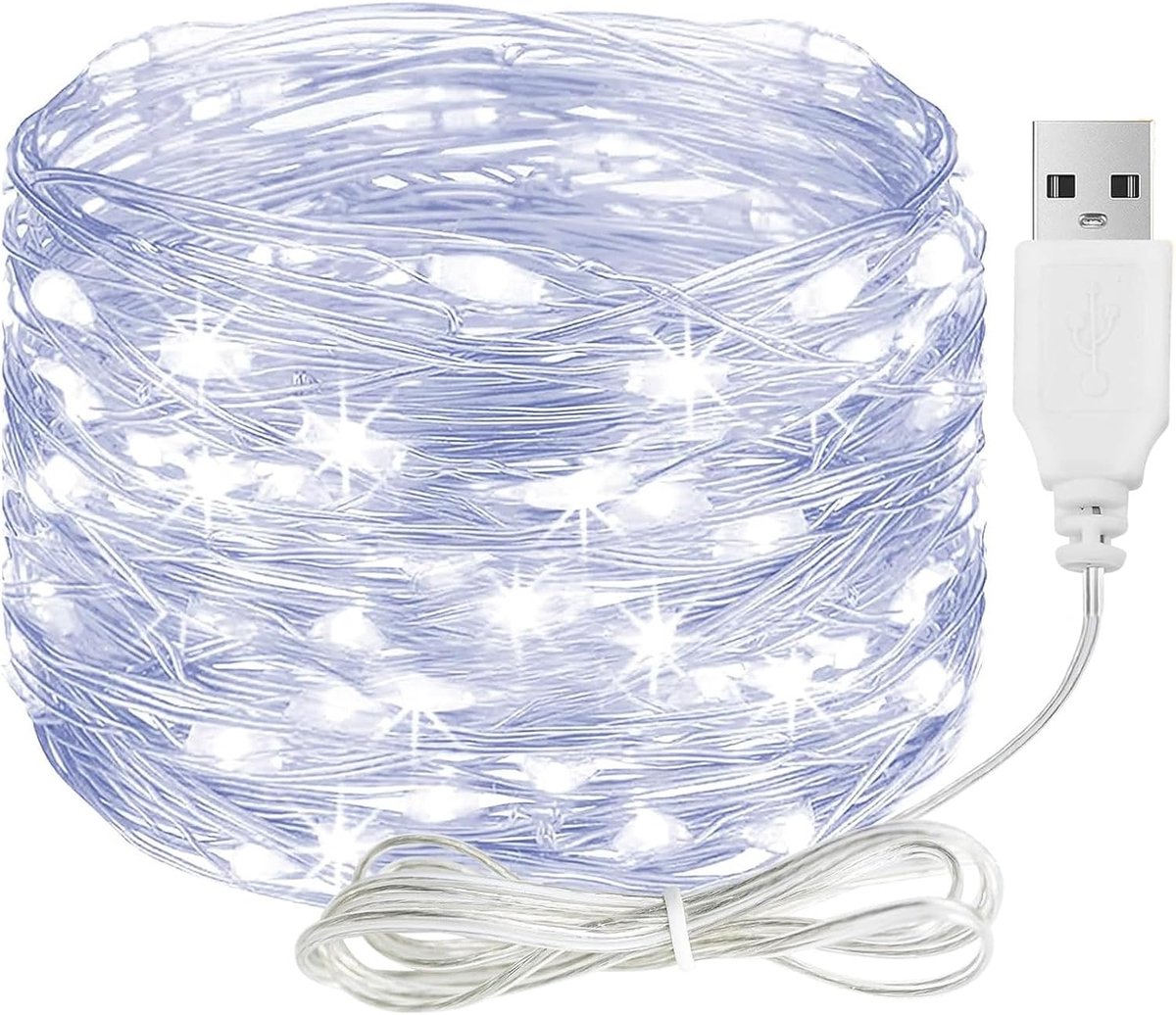 SnelShoppen - LED Fairy Lights 3M - 30 Mini LED Lichten met USB - Waterdichte Koper Fairy Lights - Koud Wit - Voor Binnen en Buiten - Perfect voor Bru