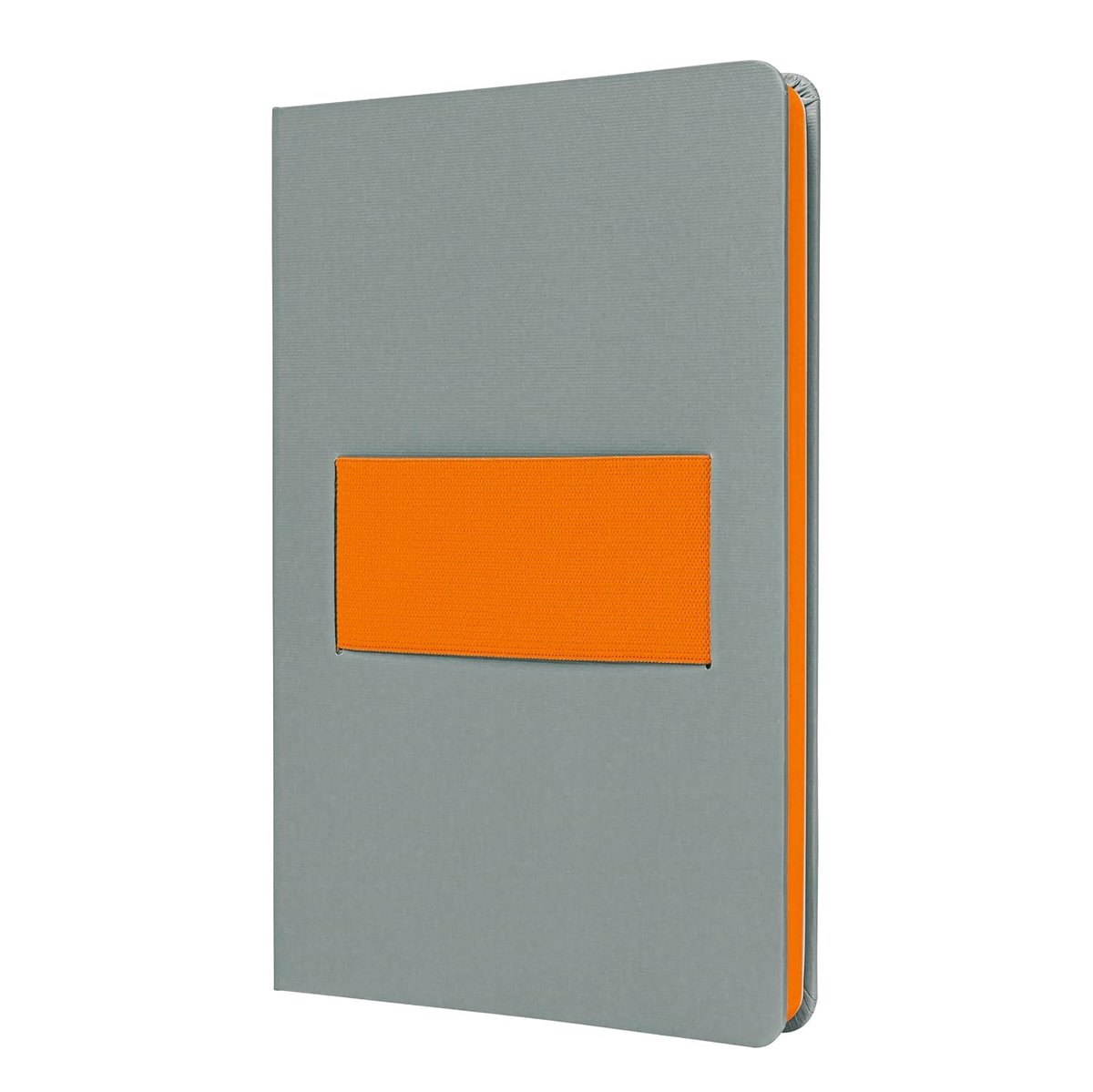 SnelShoppen - Notitieboek A5 Hardcover, Kariert, Multifunctioneel Gummiband, Vegan, FSC-gecertificeerd, 176 Pagina's, Hellgrijs/Neon-Oranje