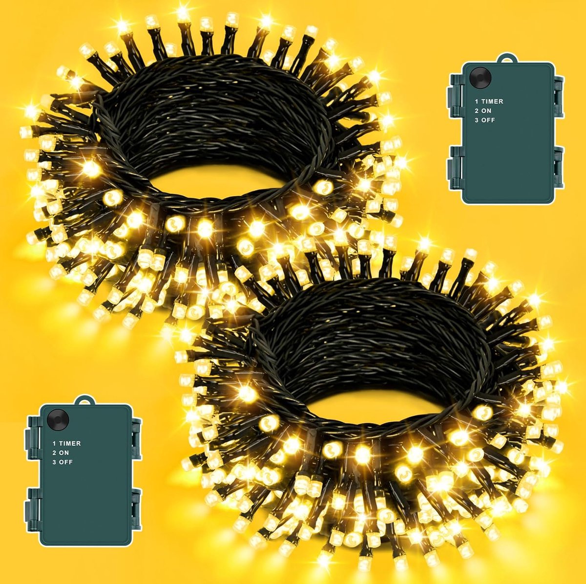 SnelShoppen - Pack van 2 Batterij Fairy Lights 3 m met 30 LED Warm Wit, 6 Uur Timer, IP65 Waterdicht voor Binnen en Buiten, Feestverlichting, Tuin, Ca