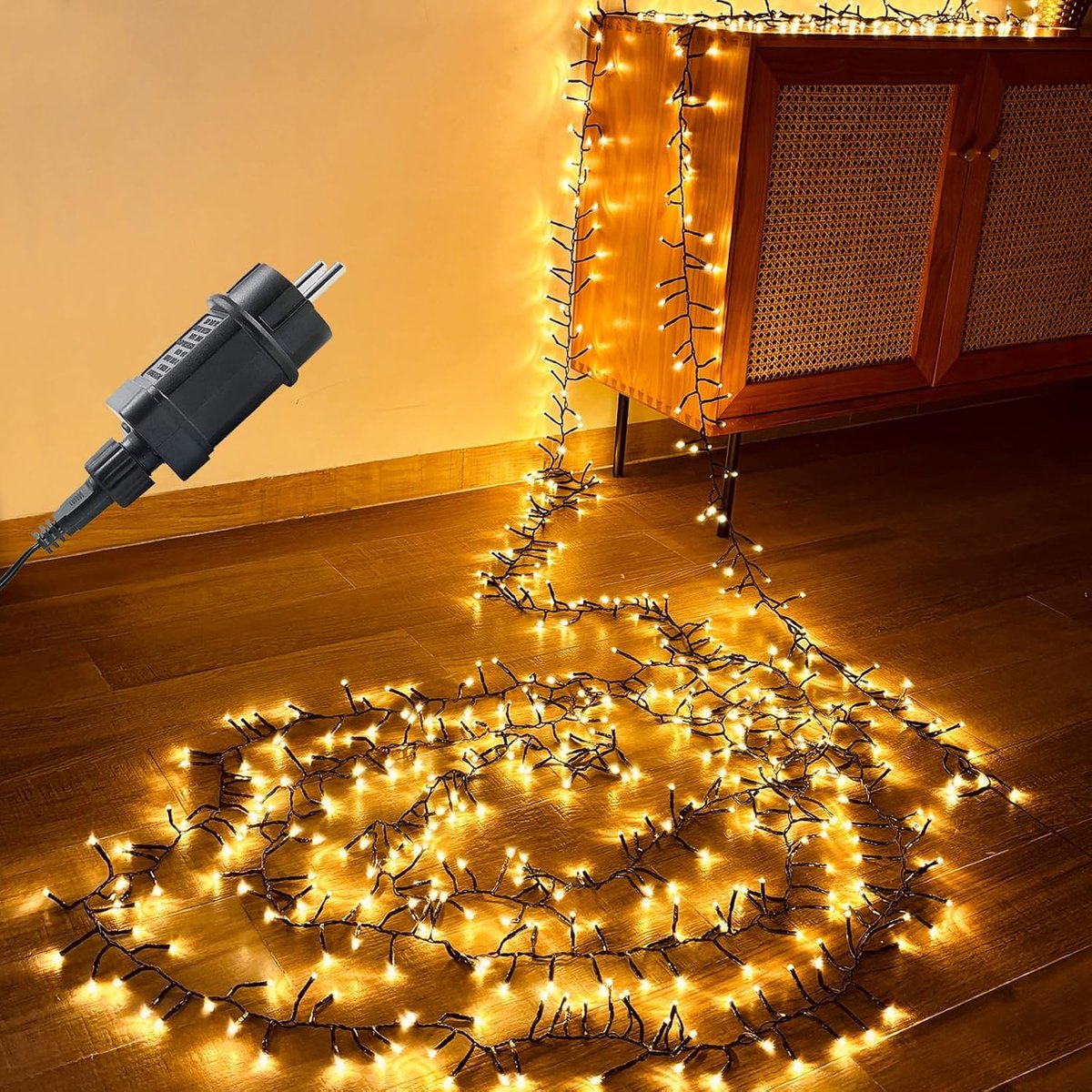 SnelShoppen - Outdoor Cluster Fairy Lights 3m 150 LED Sfeerverlichting met Stekker 31V, 8 Modus, Timer, IP44 Waterdicht, Warm Wit voor Kerst en Tuin D
