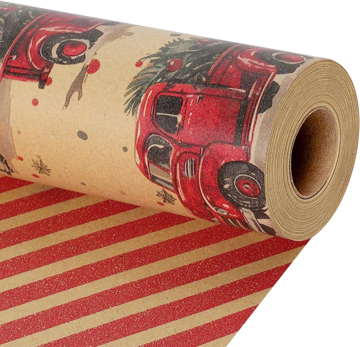 SnelShoppen - Omkeerbaar Kraftpapier Kerstcadeaupapier 43 cm x 10 m - Vintage Print Design voor Kerstmis, Feestjes en Geschenkverpakking - Dubbelzijdi