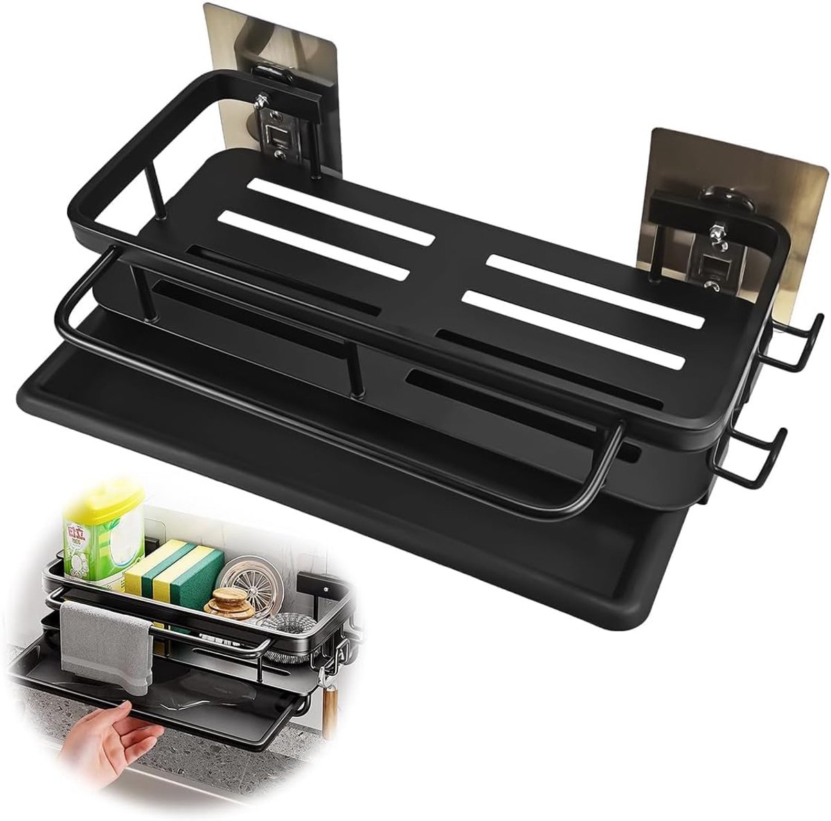 SnelShoppen - Zelfklevende Spons Houder voor Keuken, Geen Boren Nodig, RVS en Roestvrij, Handige Caddy Organizer voor Keuken en Badkamer, Removable Tr