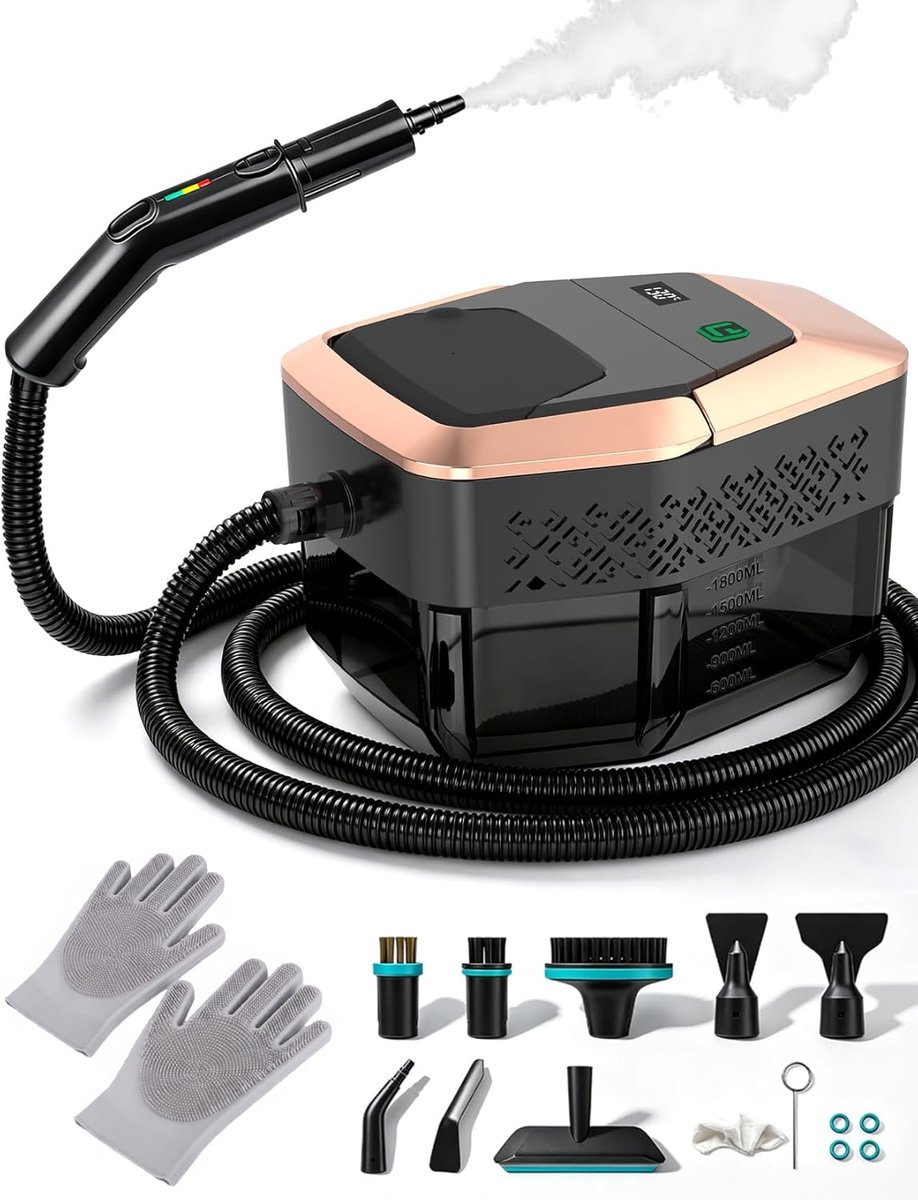 SnelShoppen - Stoomreiniger met 3-traps handgreep, 4 bar druk, 15 sec verwarming, 1,8L tank, voor keuken, badkamer, vloeren, auto, ramen, barbecue