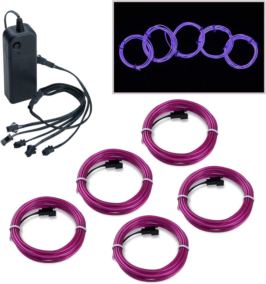 SnelShoppen - Waterproof Flexible Neon Lichten String Lights 5x1M EL Kabel met 3 Modi voor Disco, Feest, Halloween, Kerst, Kids, Tuin, Kleding (Paars)