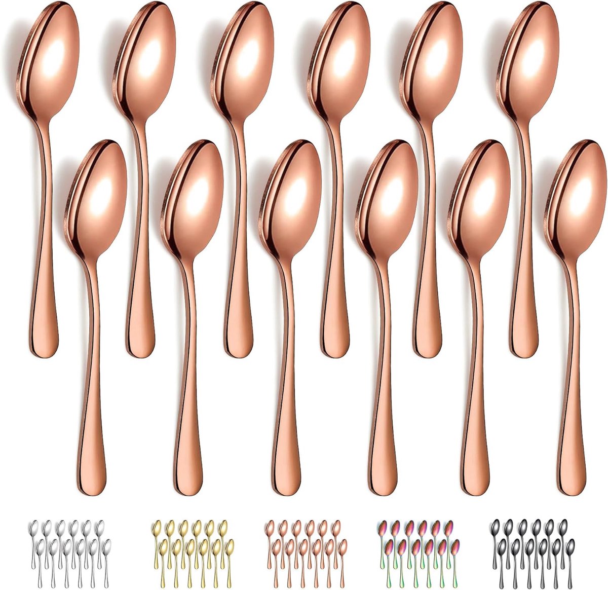 SnelShoppen - 12-delige Set Regenboog Dessertlepels en Tafellepels, Roestvrijstalen Lepels met Titanium Coating, Makkelijk te Reinigen, Vaatwasserbest