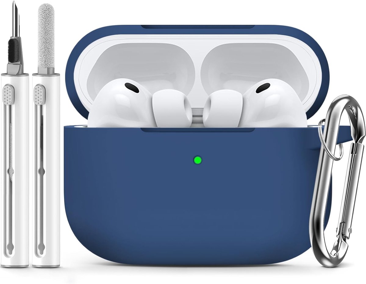 SnelShoppen - Silicone Beschermhoes voor AirPods Pro 3 - Navy Blauw - Inclusief 3-in-1 Reinigingsset - Unisex Design - Perfect voor Bescherming en Ond