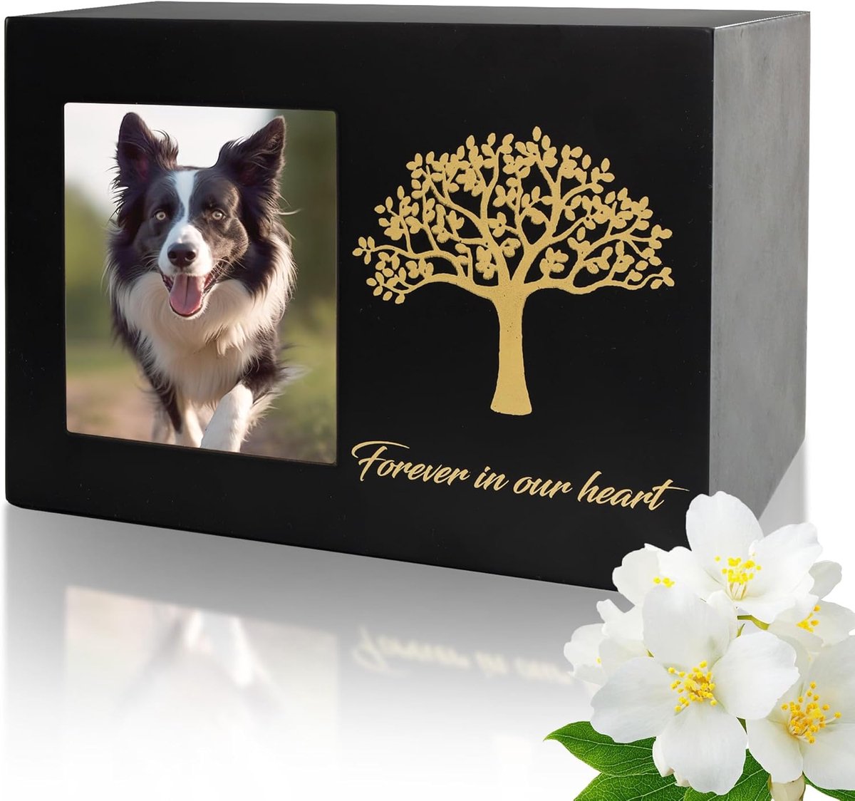 SnelShoppen - Persoonlijke Houten Huisdier Urn met Foto Raam en Levensboom - Houten Asdoos voor Hond of Kat - 25kg - Herinneringsdoos voor Huisdier