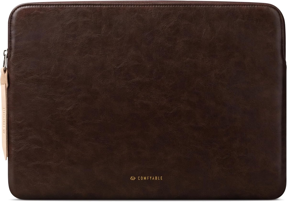 SnelShoppen - Comfyable Slanke Laptophoes 15 inch voor MacBook Air 2026, Waterdichte PU Leren Tas, Briarwood, Ideaal voor Bescherming en Stijl