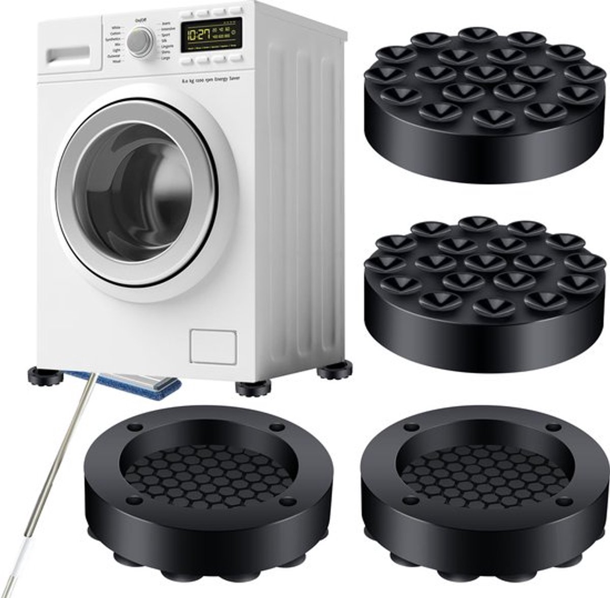 Trillingsdemper 4 stuks - Antivibratiemat - Onderlaag voor wasmachine - Antislip - Sterke zuignap - Geluidsreductie - Wasmachineonderleggers