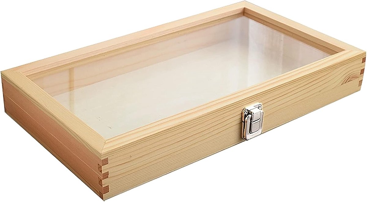 SnelShoppen - Houten Sieradenbox met Glazen Display - Decoratieve Juvelierbox van Echt Hout met Deksel - Eco-vriendelijk, Transparante Presentatiebox