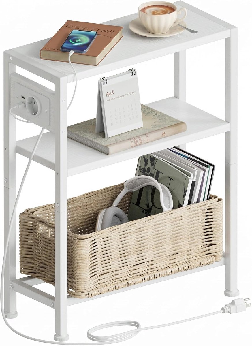SnelShoppen - Smalle Bijzetkast, Klein Nachtkastje met 3 Smalle Planken in Inktzwart - Ideaal voor Kleine Ruimtes, Woonkamer, Slaapkamer, Keuken, Balk