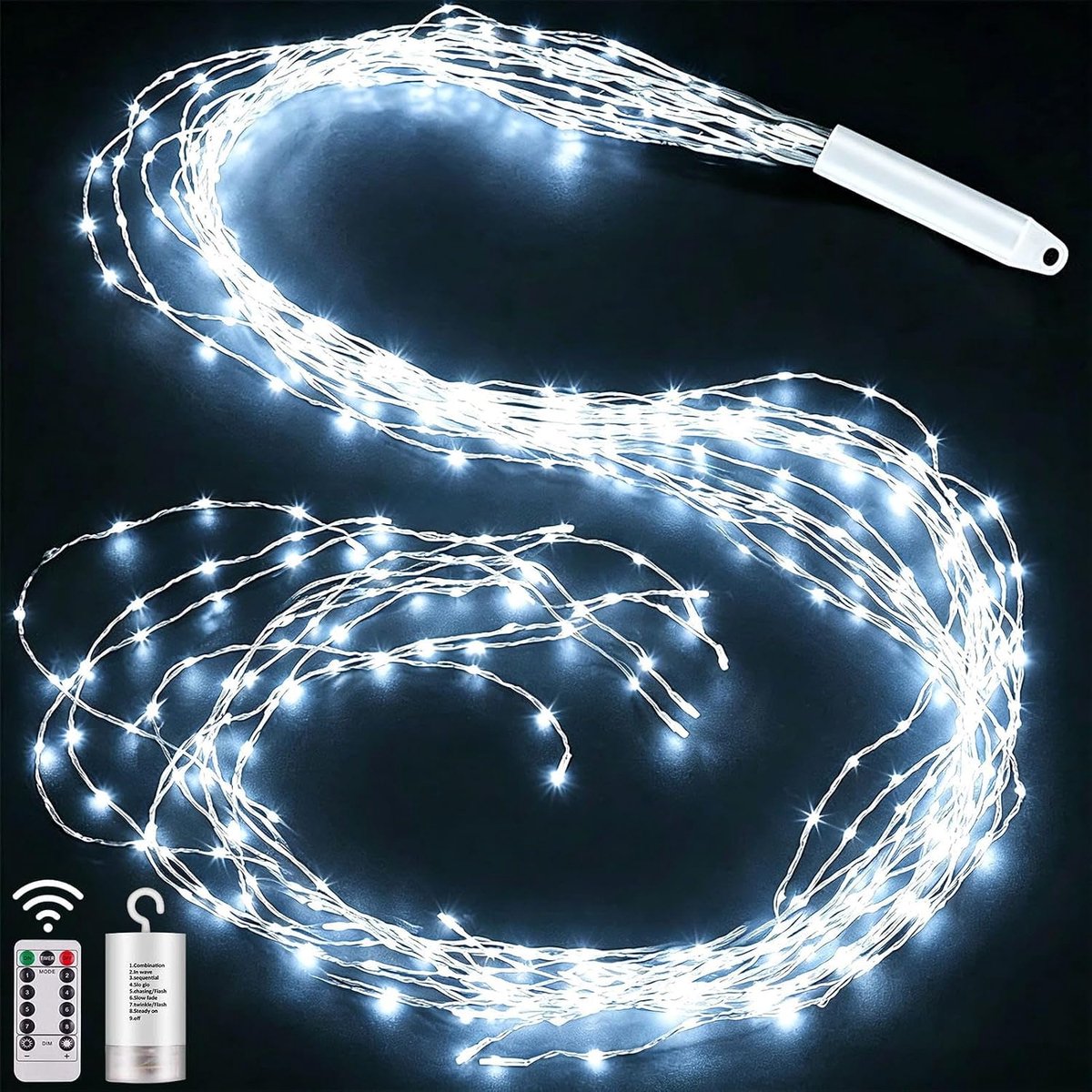 SnelShoppen - 200 LED Kerstverlichting met Accu, Timer en Afstandsbediening - 2 Meter Waterdichte String Lights - 8 Verlichtingsmodi - Koel Wit voor B