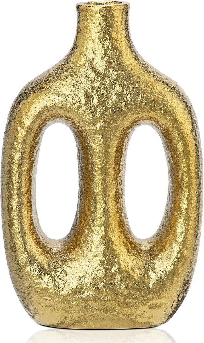 SnelShoppen - Ceramic Autumn Vases 24cm - Gouden Donut Vaasje voor Boho Bloemen - Decoratieve Moderne Vaas voor Pampasgras en Gedroogde Bloemen - Unie