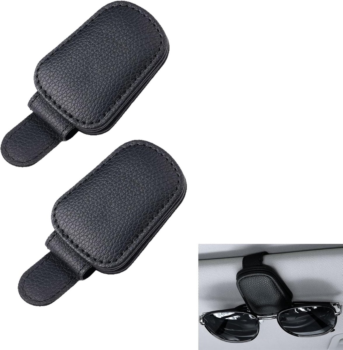 SnelShoppen - 2Pcs Auto Zonnevizier Brilhouder, Magnetische PU Leren Brilhouder voor Auto, Voor Vrienden en Familie, Kaarten Clip, Glazen Houder, Cade