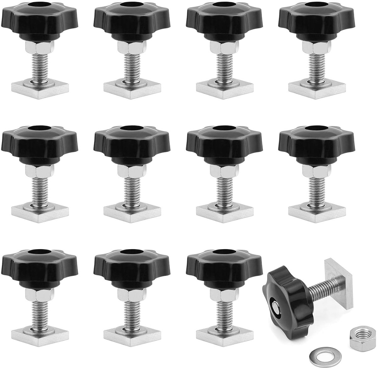 SnelShoppen - Pack van 12 T-Groove Dakkoffers, M6, 20 x 20 mm, Railing Dragers met Sterknopmoer M6 en Wasmachines voor Fietsendrager, Outdoor Reisacce