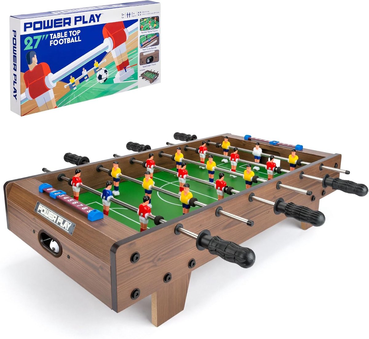SnelShoppen - Power Play Tafel Voetbalspel, Houten Buiten Binnen Spel voor Kinderen en Volwassenen, Groot 61 cm, Compleet met Spelers en Bal, Ideaal v