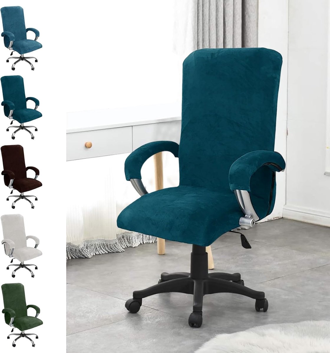 SnelShoppen - Velvet Office Chair Slipcover Armrest Chair Cover - Hoogwaardige Elastische Donkerblauwe XL Gaming Stoelcover - Perfect voor Thuis en Ka