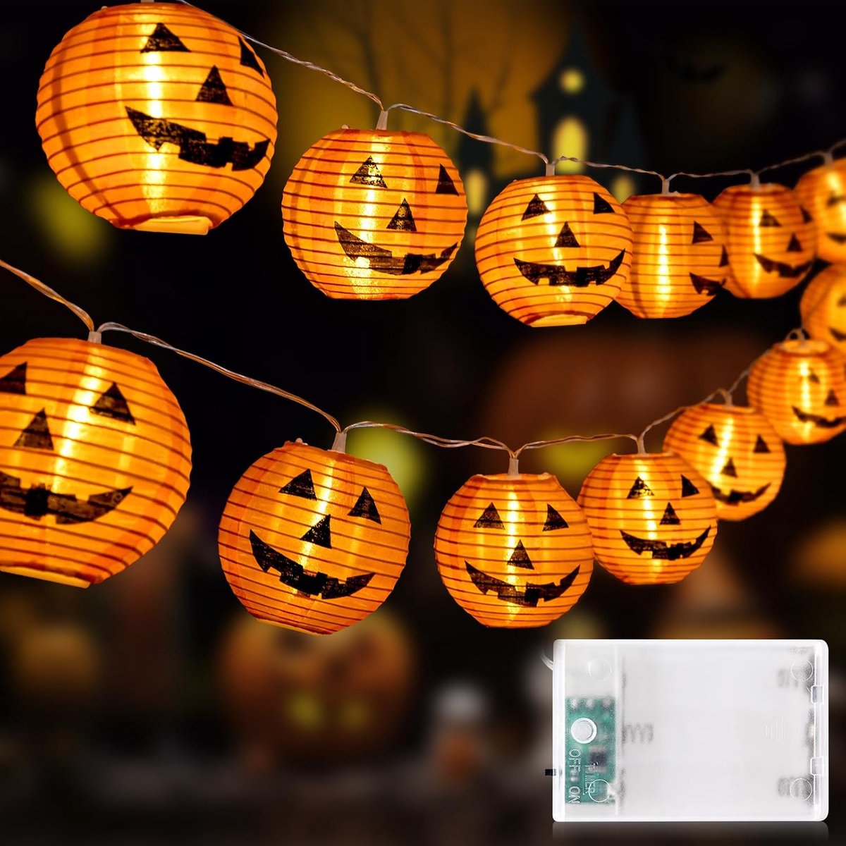 SnelShoppen - Halloween Fairy Lights 6m 20 LED Oranje Pompoen Lantaarns Batterij Waterdicht Tuin Decoratie Voor Binnen Buiten Feesten en Allerheiligen