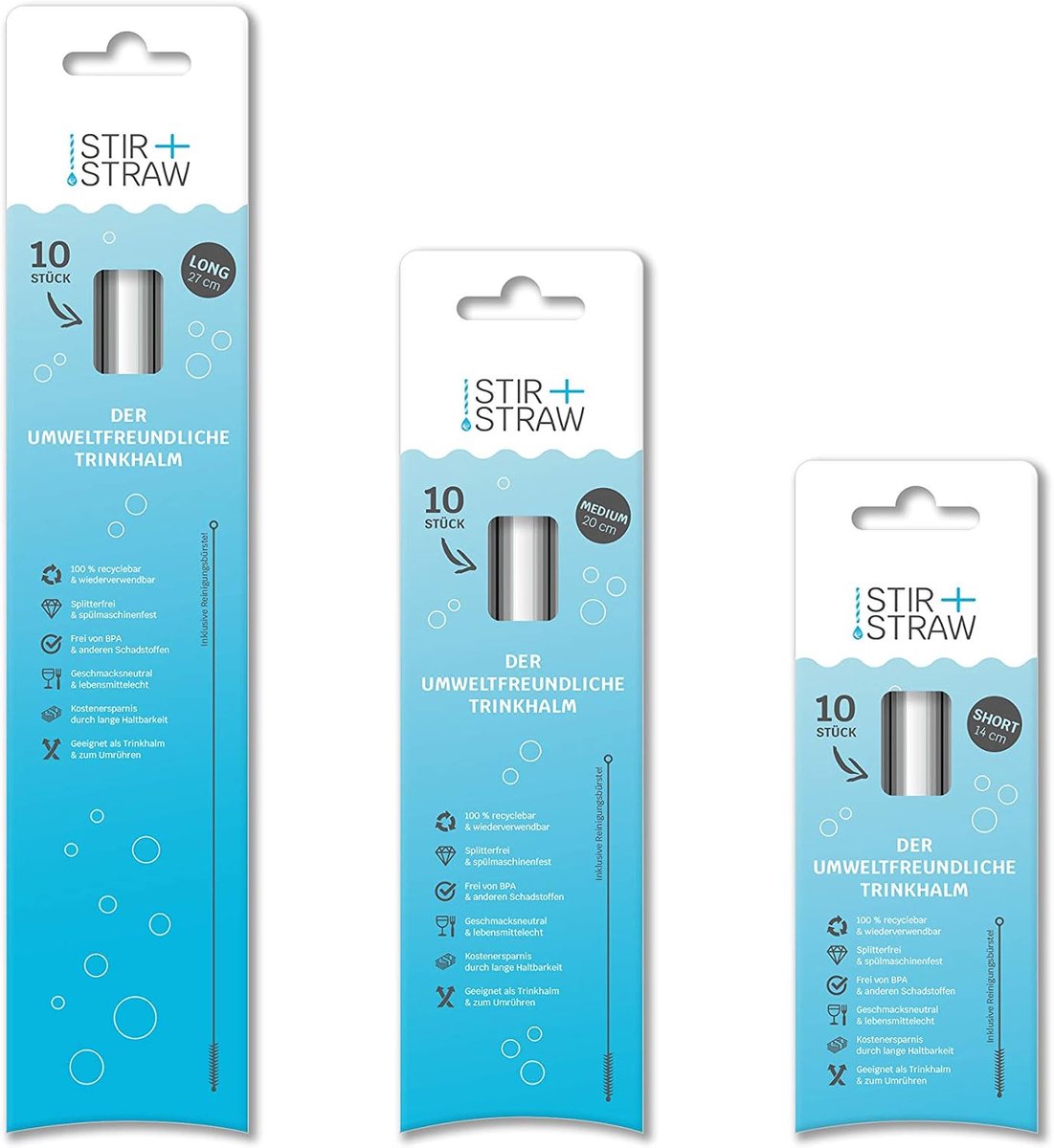 SnelShoppen - Herbruikbare Rietjes 20 cm - 10 Stuks - Transparante, Milieuvriendelijke en Vaatwasserbestendige Rietjes met Schoonmaakborstel - Perfect