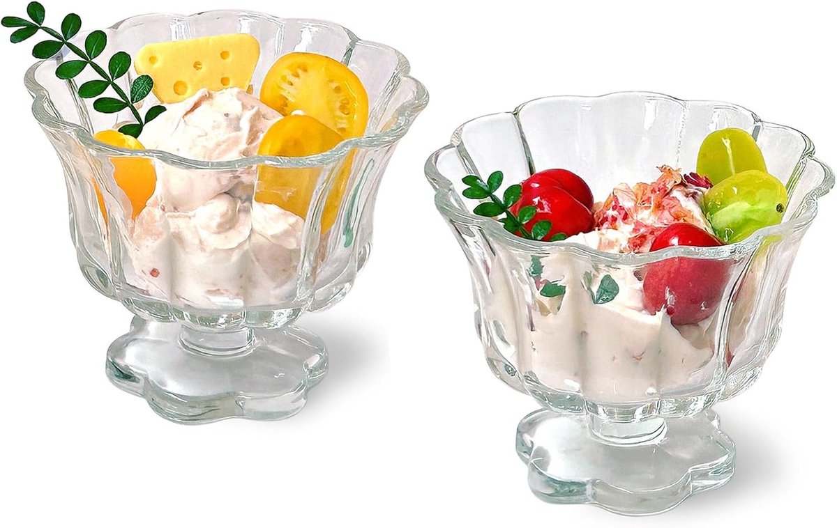 SnelShoppen - Ice Bowls Drinkglazen Set van 2, Petal Stijl, 240ml, Transparante Glazen voor IJs, Cocktails, Desserts en Feestjes