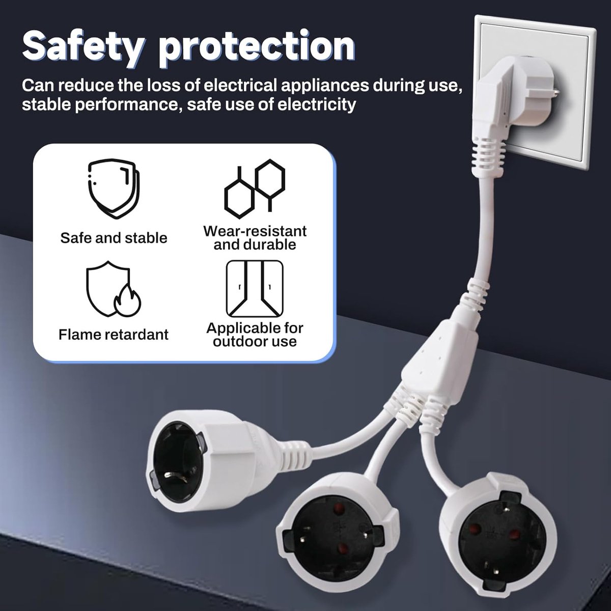 SnelShoppen - 3-voudige stekkeradapter met verlengkabel, meervoudig stopcontact, 250 V, 16 A tot 3680 W, PVC, flexibele kabel voor huishouden en kanto