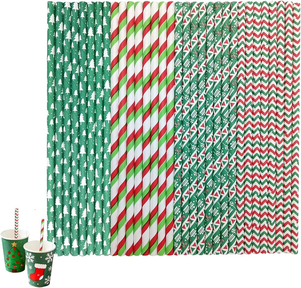 SnelShoppen - 200 Biologisch Afbreekbare Papieren Rietjes voor Feest, Kerst, Verjaardagsfeest en Bruiloften - Kleurrijke Recyclebare Rietjes met 8 Ver
