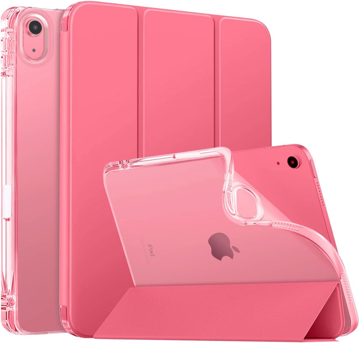 SnelShoppen - iPad Case 11 inch/A16 10th Gen 2022 - Shockproof Soft TPU Matte Transparent - Met Pencil Houder - Automatische Wake Up/Sleep - Roze