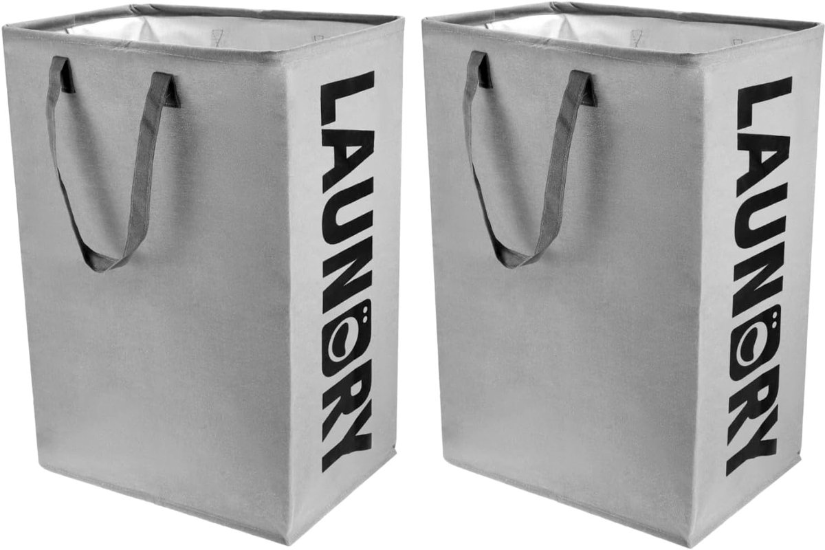 SnelShoppen - 2 Stuks 75L Vouwbare Wasmanden met Verstevigde Handvatten, Duurzaam Canvas, Waterdicht, Ideaal voor Badkamer, Woonkamer, Kamperen