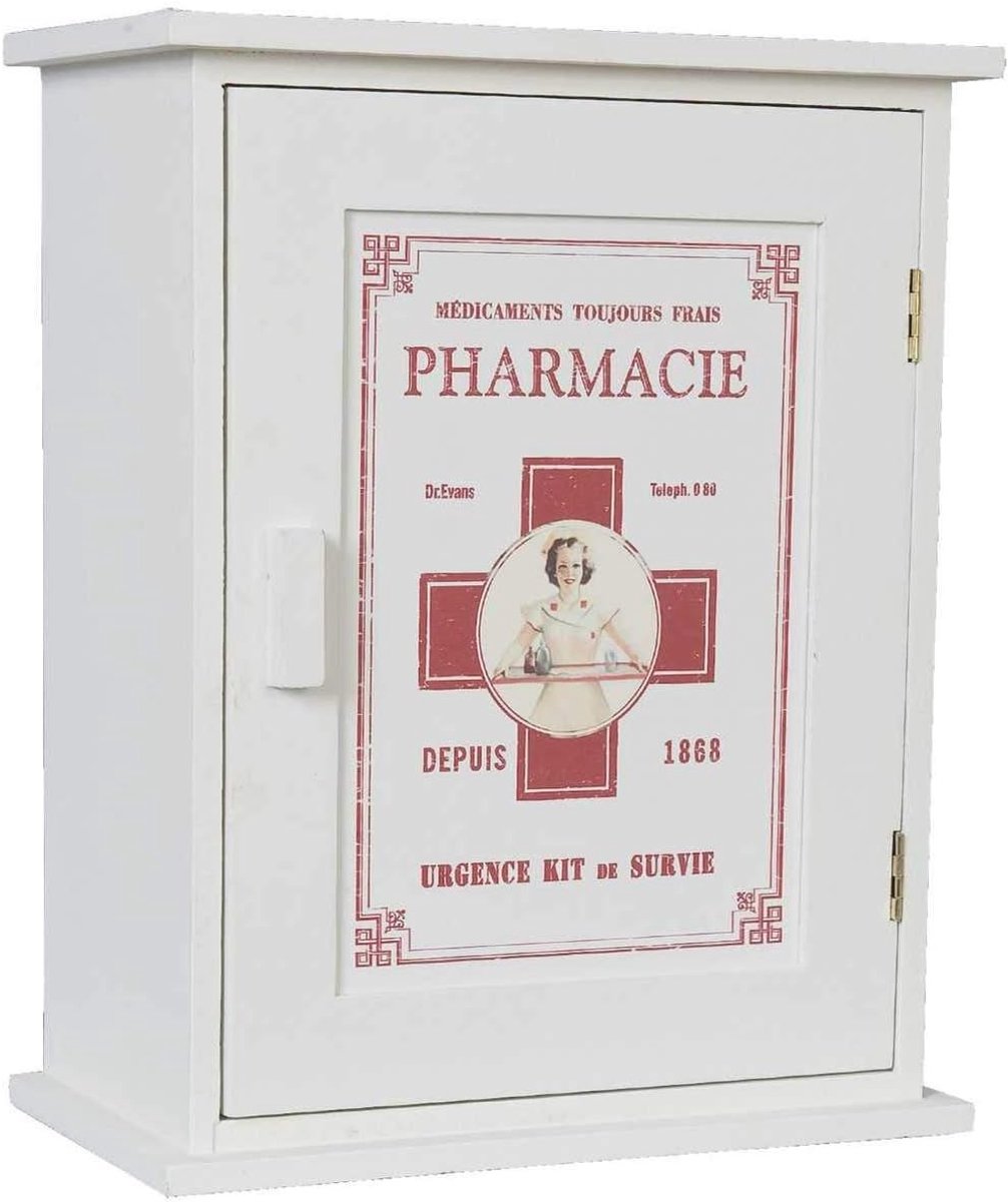 SnelShoppen - Wandkast Medicijnkast 24x13x30 cm - Wit MDF - Landelijke Stijl - Voor Badkamer Keuken Slaapkamer - Vintage Look