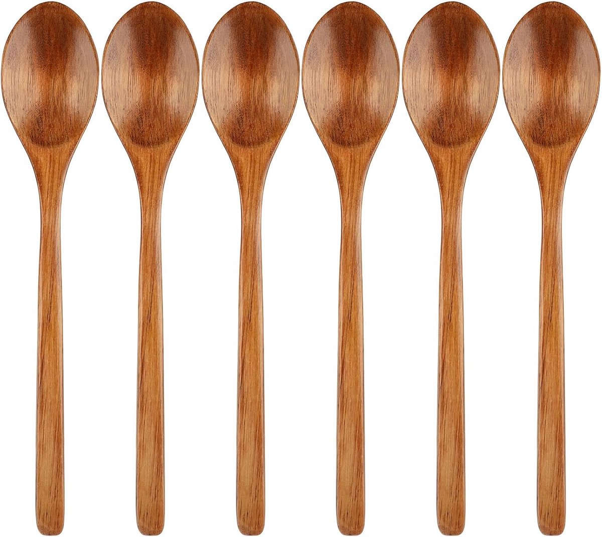 SnelShoppen - 6-delige set houten lepel 23.5cm lange soeplepels, ovale ondiepe lepel, Japanse stijl, Nanmu houten lepel voor koken en mengen, keukenac