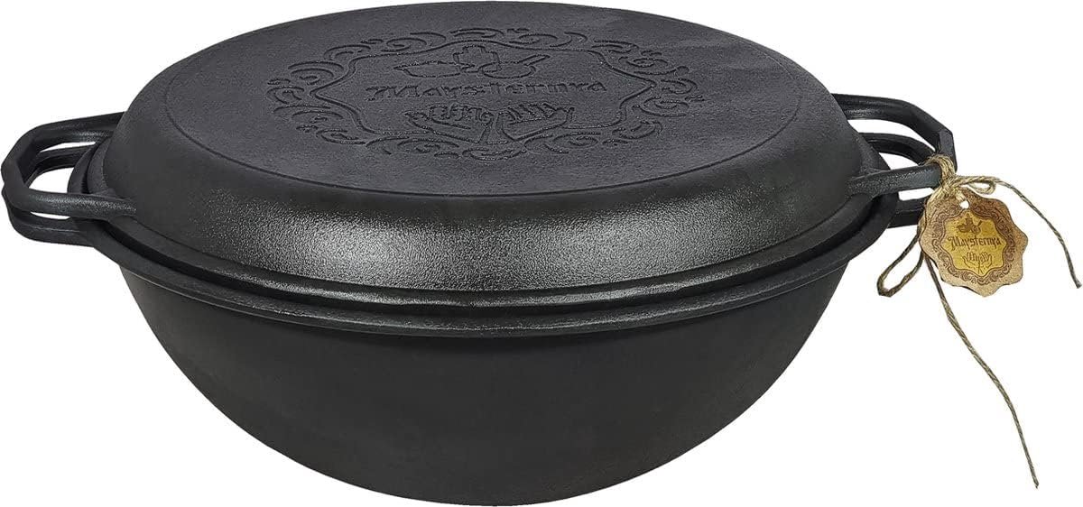 SnelShoppen - Dutch Oven Cast Iron 8 Liter - Outdoor Kookpan voor BBQ, Kamperen, Open Vuur - Gietijzeren Casserole met Deksel - PFAS Vrij - Zwart